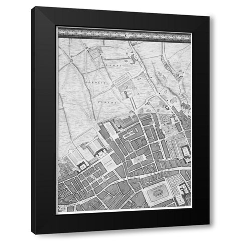 Roque Sectional map of London 1748 Black Modern Wood Framed Art Print with Double Matting by Roque, John