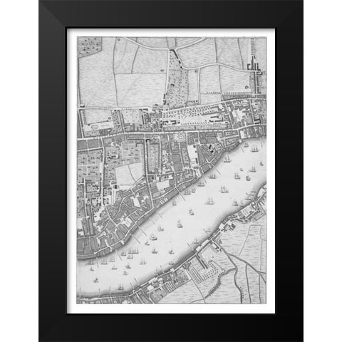 Roque Sectional map of London 1748 Black Modern Wood Framed Art Print by Roque, John