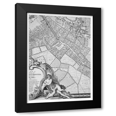 Roque Sectional map of London 1748 Black Modern Wood Framed Art Print with Double Matting by Roque, John