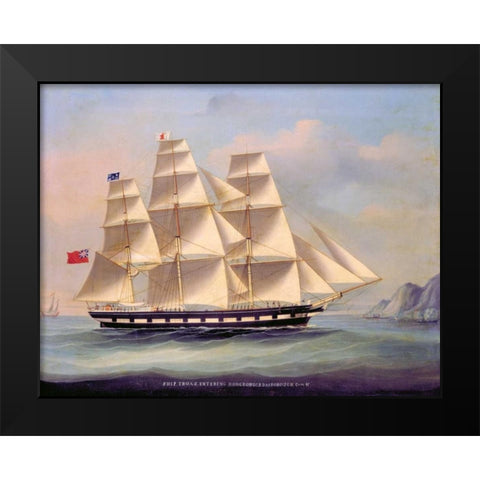 Barque Troas entering Hong Kong Black Modern Wood Framed Art Print by Anonymous, Chinese 1866