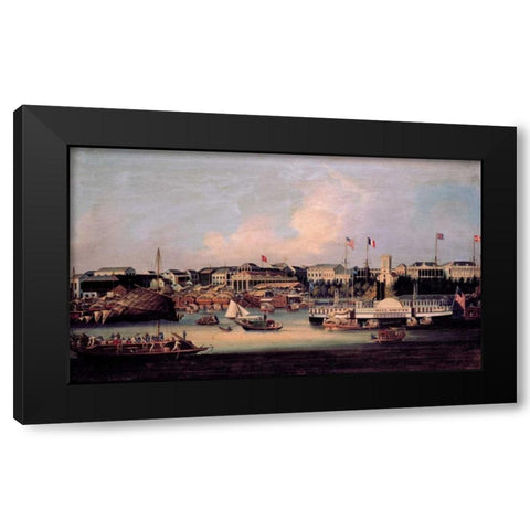 Paddle Steamer Wilamette, Canton Black Modern Wood Framed Art Print with Double Matting by Anonymous, Chinese 1866
