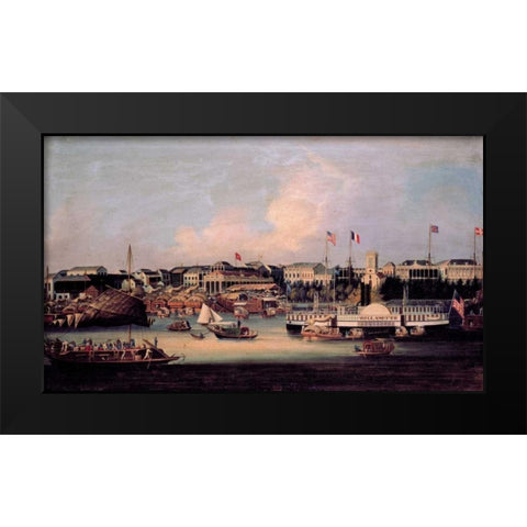 Paddle Steamer Wilamette, Canton Black Modern Wood Framed Art Print by Anonymous, Chinese 1866