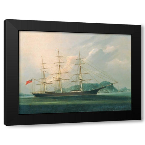 Ship Moravian off Hong Kong Black Modern Wood Framed Art Print with Double Matting by Anon, Chinese 1866