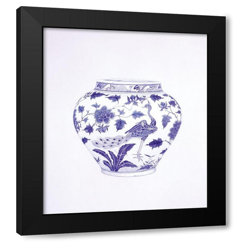 Peacock and Peonies Wine Jar Black Modern Wood Framed Art Print with Double Matting by Anderton, Caroline