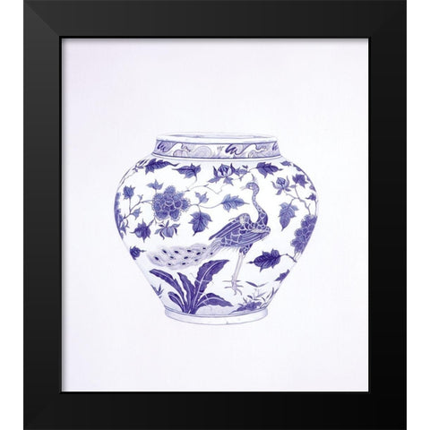 Peacock and Peonies Wine Jar Black Modern Wood Framed Art Print by Anderton, Caroline