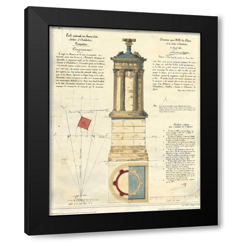 Tower of Lysicrates Black Modern Wood Framed Art Print with Double Matting by Stuart and Revett