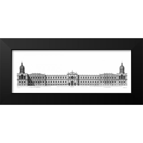 Elevation, Palace of Whitehall towards River Black Modern Wood Framed Art Print by Campbell, Colin