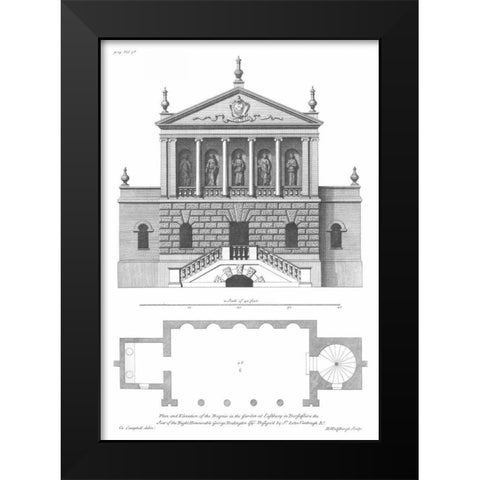 Plan and Elevation, Bagnio Black Modern Wood Framed Art Print by Campbell, Colin