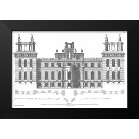 Elevation, East Front Blenheim Palace Black Modern Wood Framed Art Print by Campbell, Colin