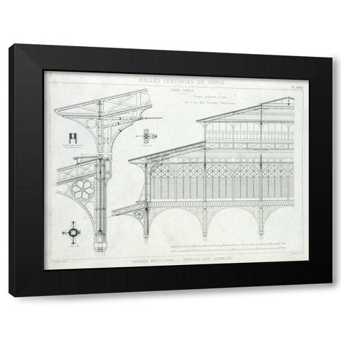 Les Halles, Paris, Grand Pavilion Details Black Modern Wood Framed Art Print by Baltard, Victor