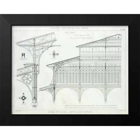 Les Halles, Paris, Grand Pavilion Details Black Modern Wood Framed Art Print by Baltard, Victor