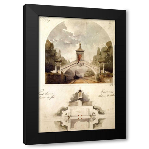 Design for a Railway Bridge Black Modern Wood Framed Art Print with Double Matting by Vaudremer, Emile