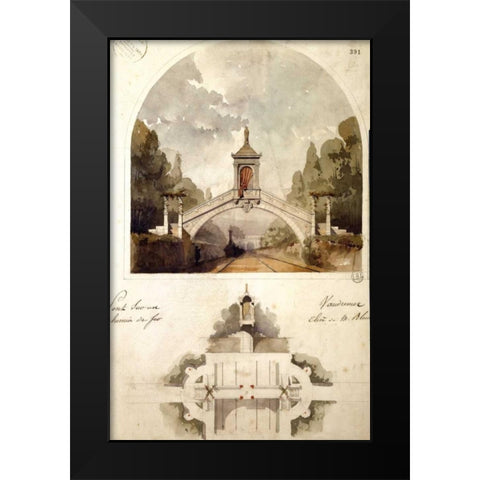 Design for a Railway Bridge Black Modern Wood Framed Art Print by Vaudremer, Emile