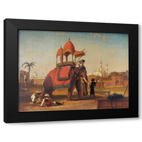 Elephant and Howdah Black Modern Wood Framed Art Print with Double Matting by Daniell, William