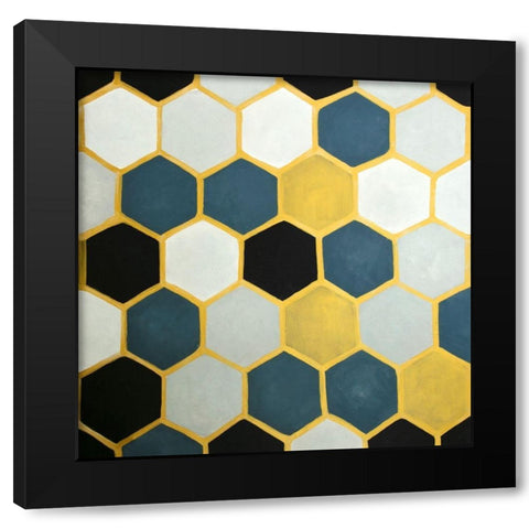 BLUE AND GOLD CELLS Black Modern Wood Framed Art Print with Double Matting by Atelier B Art Studio