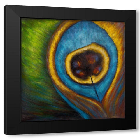 PEACOCK FEATHER CLOSEUP Black Modern Wood Framed Art Print with Double Matting by Atelier B Art Studio