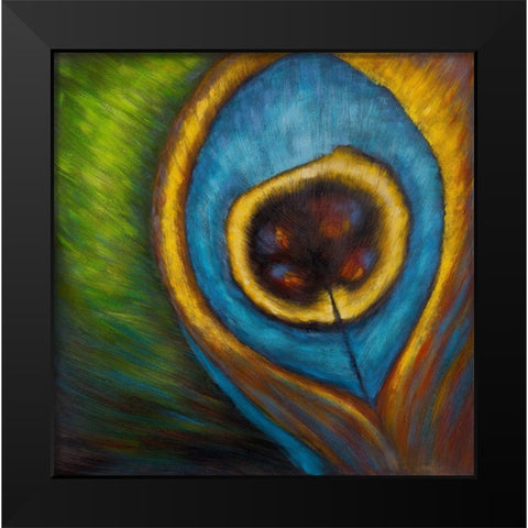 PEACOCK FEATHER CLOSEUP Black Modern Wood Framed Art Print by Atelier B Art Studio
