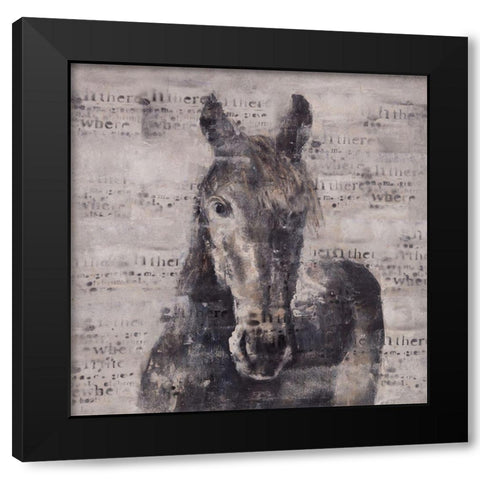 ABSTRACT HORSE WITH TYPOGRAPHY Black Modern Wood Framed Art Print by Atelier B Art Studio