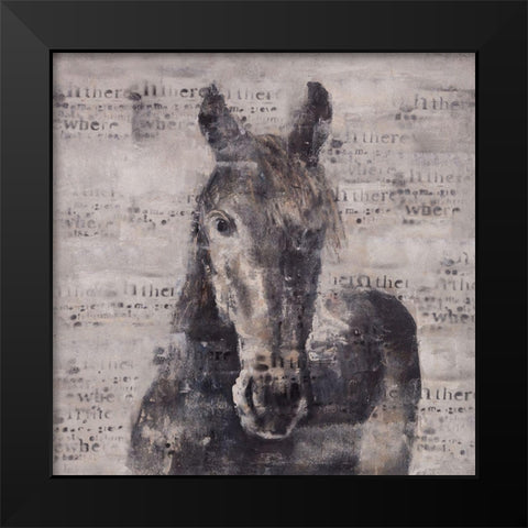 ABSTRACT HORSE WITH TYPOGRAPHY Black Modern Wood Framed Art Print by Atelier B Art Studio