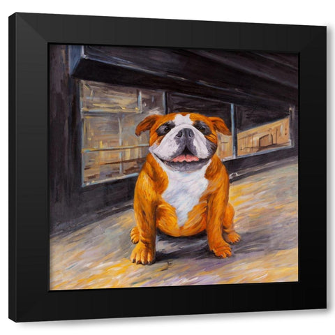 SMILING BULLDOG Black Modern Wood Framed Art Print by Atelier B Art Studio