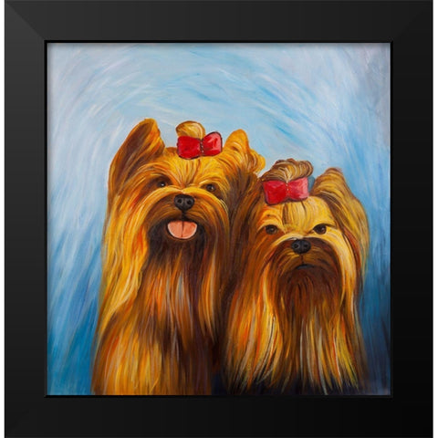 TWO SMILING DOGS WITH BOW TIE Black Modern Wood Framed Art Print by Atelier B Art Studio