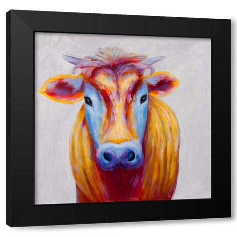 Colorful Country Cow Black Modern Wood Framed Art Print with Double Matting by Atelier B Art Studio