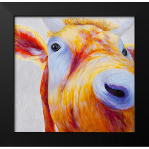 Curious Colorful Cow  Black Modern Wood Framed Art Print by Atelier B Art Studio