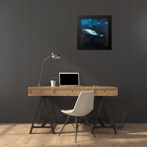 SWIMMING DOLPHIN Black Modern Wood Framed Art Print by Atelier B Art Studio