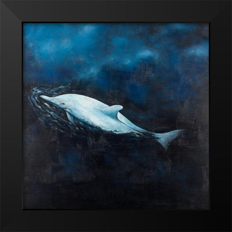 SWIMMING DOLPHIN Black Modern Wood Framed Art Print by Atelier B Art Studio