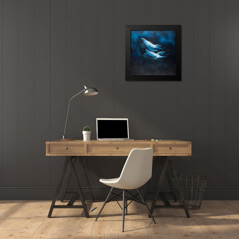 TWO SWIMMING DOLPHINS Black Modern Wood Framed Art Print by Atelier B Art Studio
