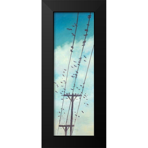 BIRDS ON ELECTRIC WIRE Black Modern Wood Framed Art Print by Atelier B Art Studio