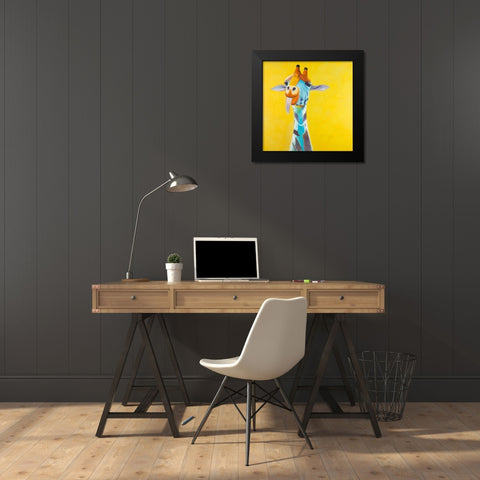 Fun Giraffe Black Modern Wood Framed Art Print by Atelier B Art Studio