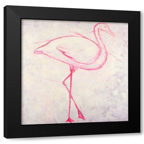 FLAMINGO SKETCH Black Modern Wood Framed Art Print with Double Matting by Atelier B Art Studio