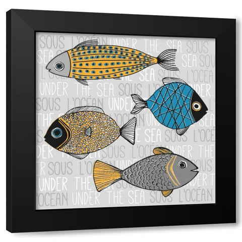 Illustration of Fishs Black Modern Wood Framed Art Print with Double Matting by Atelier B Art Studio