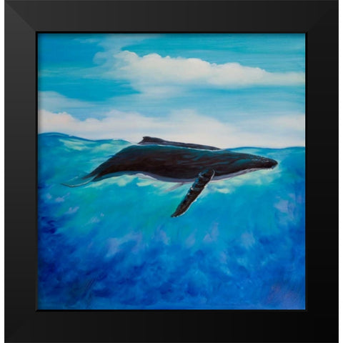 Blue Whale Black Modern Wood Framed Art Print by Atelier B Art Studio