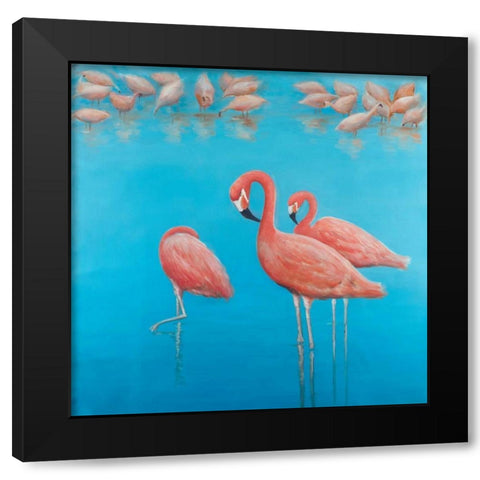 Group of Flamingos Black Modern Wood Framed Art Print with Double Matting by Atelier B Art Studio
