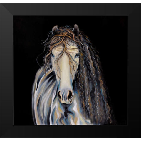 Abstract Horse with Curly Mane Black Modern Wood Framed Art Print by Atelier B Art Studio