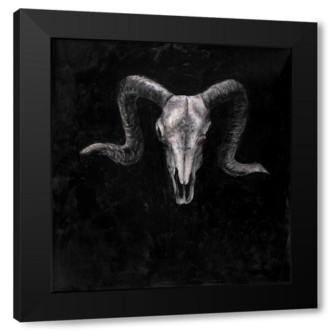 Ram Skull Grunge Style Black Modern Wood Framed Art Print by Atelier B Art Studio