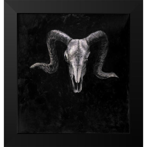 Ram Skull Grunge Style Black Modern Wood Framed Art Print by Atelier B Art Studio