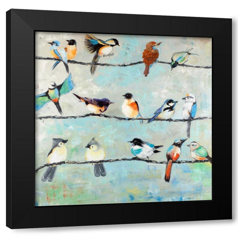 Small Colorful Birds Black Modern Wood Framed Art Print with Double Matting by Atelier B Art Studio