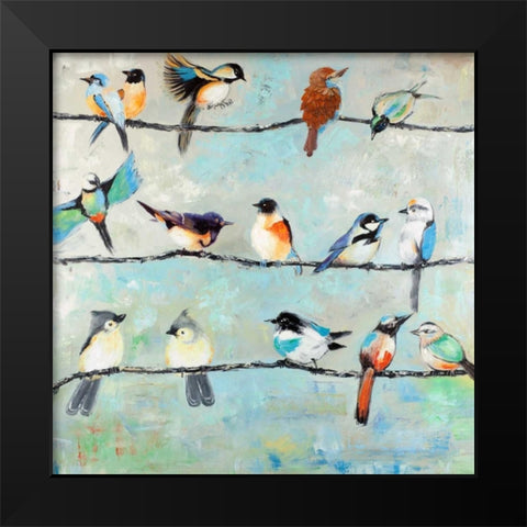 Small Colorful Birds Black Modern Wood Framed Art Print by Atelier B Art Studio