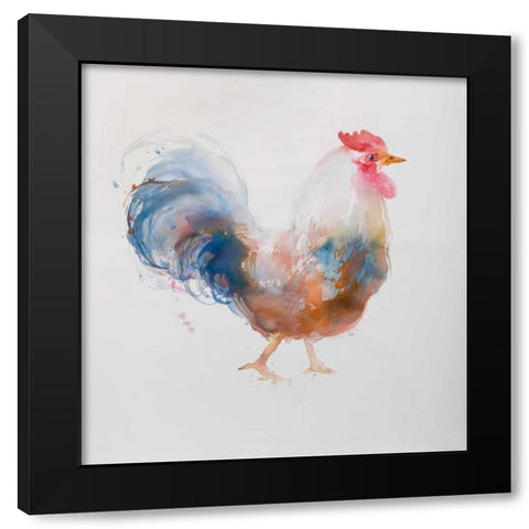 Watercolor Rooster Black Modern Wood Framed Art Print with Double Matting by Atelier B Art Studio