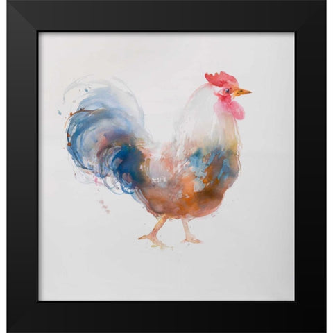 Watercolor Rooster Black Modern Wood Framed Art Print by Atelier B Art Studio