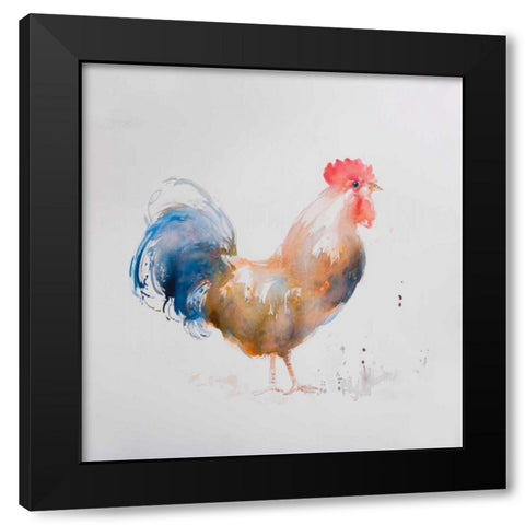 Rooster Watercolor Style Black Modern Wood Framed Art Print by Atelier B Art Studio