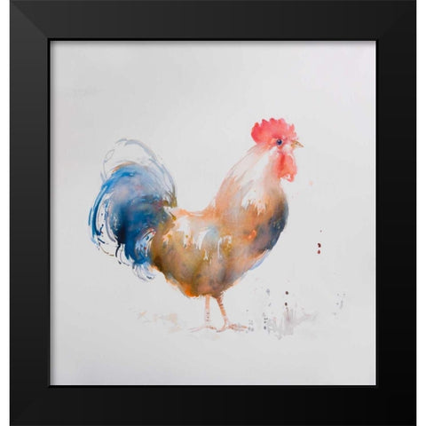 Rooster Watercolor Style Black Modern Wood Framed Art Print by Atelier B Art Studio