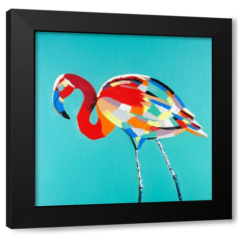 Abstract Flamingo Black Modern Wood Framed Art Print with Double Matting by Atelier B Art Studio