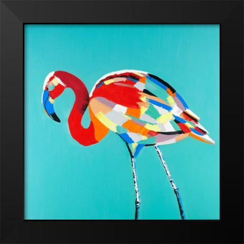 Abstract Flamingo Black Modern Wood Framed Art Print by Atelier B Art Studio