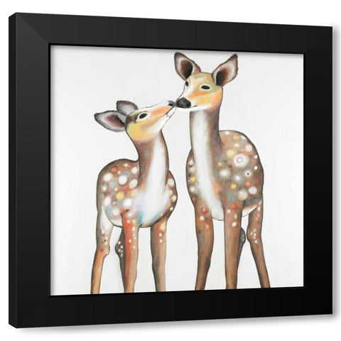 Deer with its Fawn Black Modern Wood Framed Art Print by Atelier B Art Studio