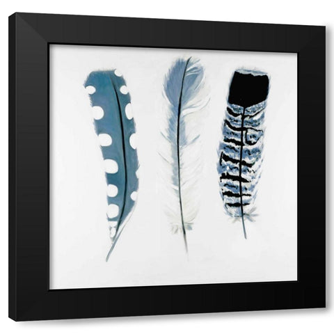 Delicate Blue Feathers Black Modern Wood Framed Art Print by Atelier B Art Studio