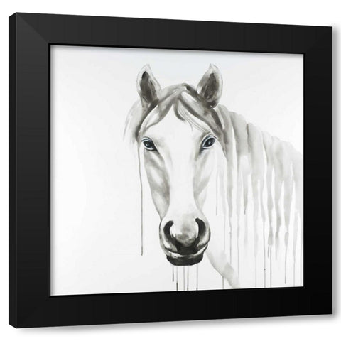 Solitary White Horse Black Modern Wood Framed Art Print by Atelier B Art Studio